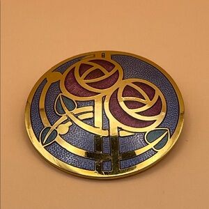 Circular Gold Tone Enamel Brooch C41